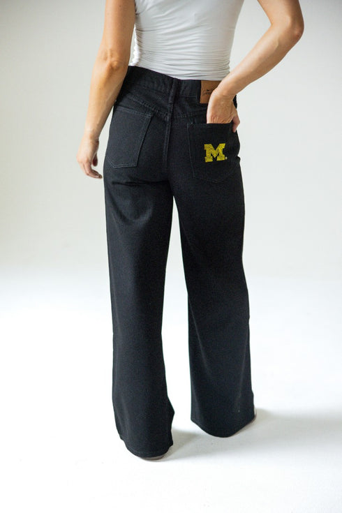 Michigan Alpha Bling Denim Wide Leg Jeans