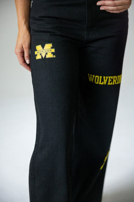 Michigan Alpha Bling Denim Wide Leg Jeans