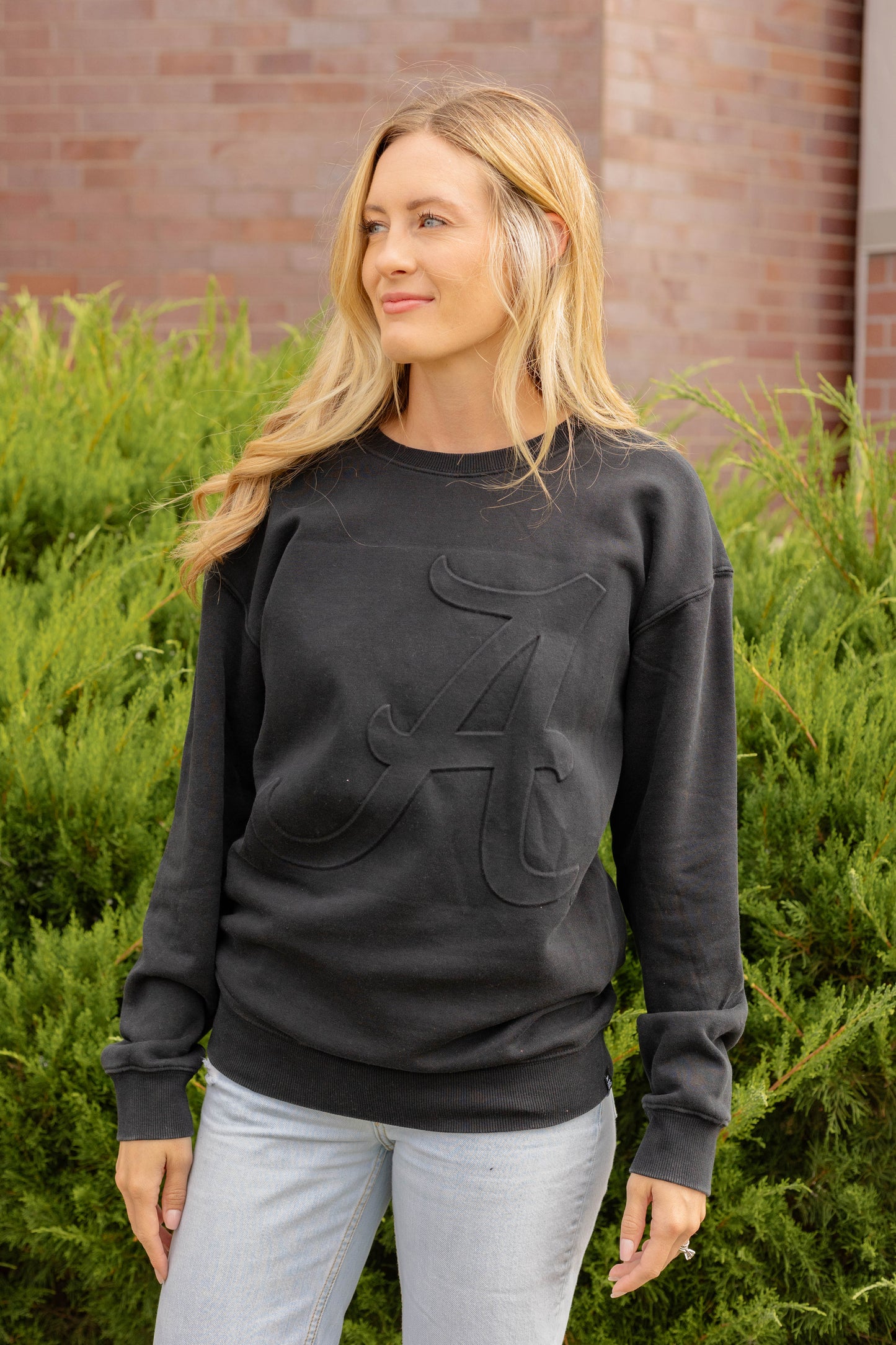 Alabama Logo Embossed Black Fleece Crew