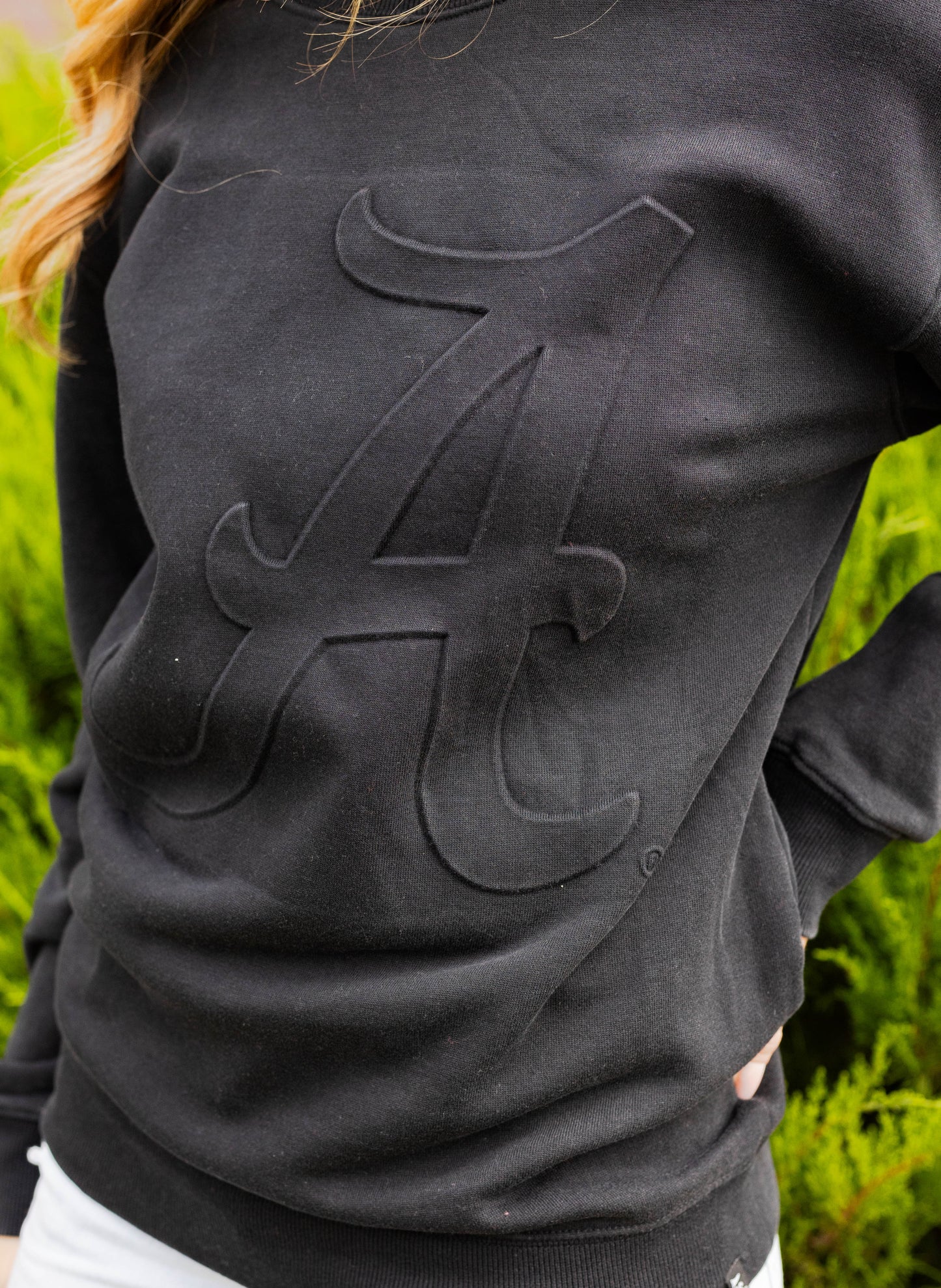 Alabama Logo Embossed Black Fleece Crew