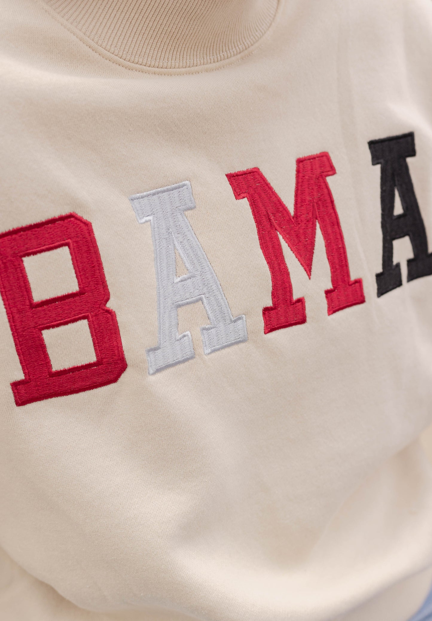 Alabama Texas Embroidery Ivory Cropped Mockneck