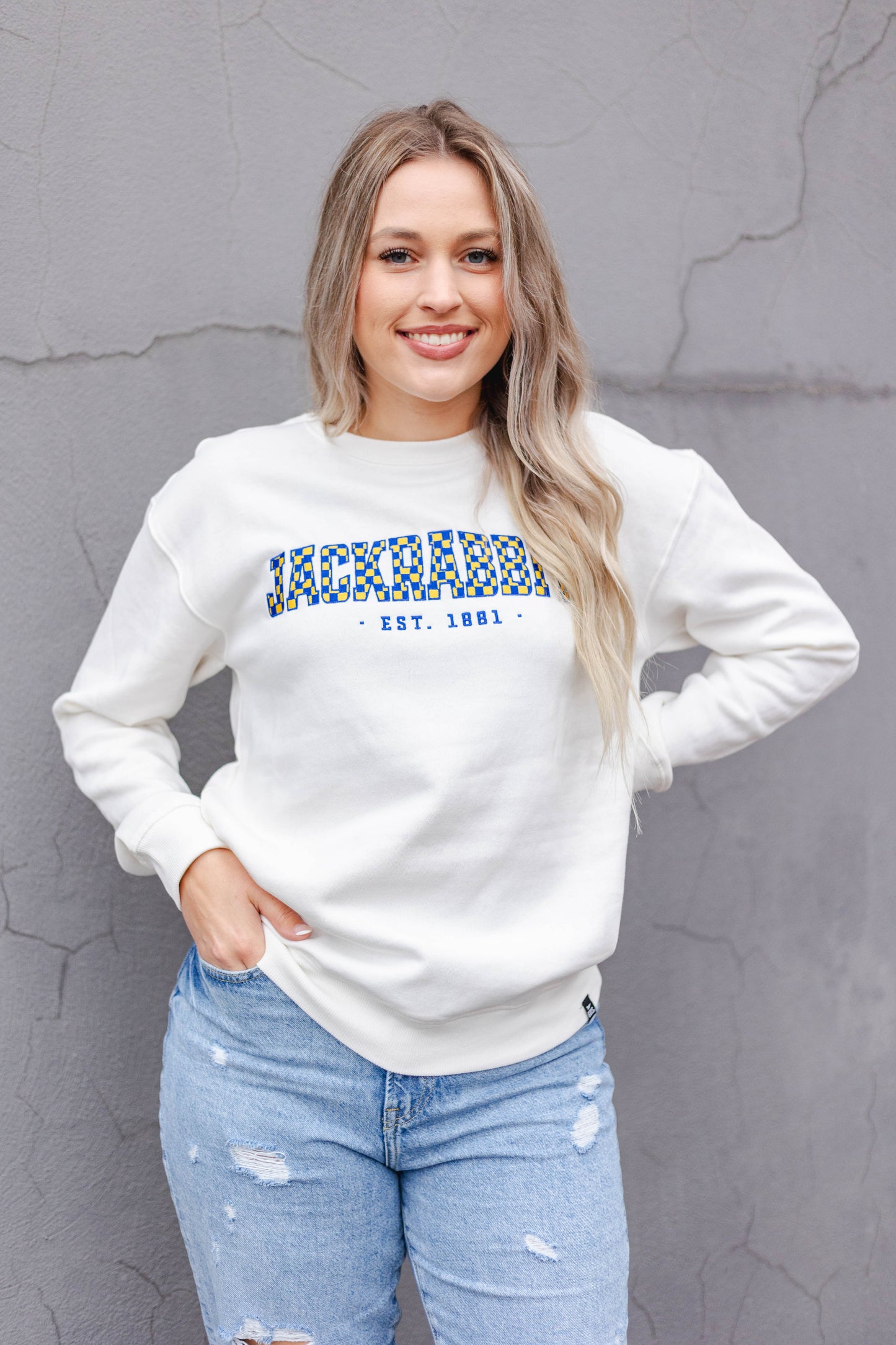 SDSU Carter Checkered Embroidery Fleece Crew