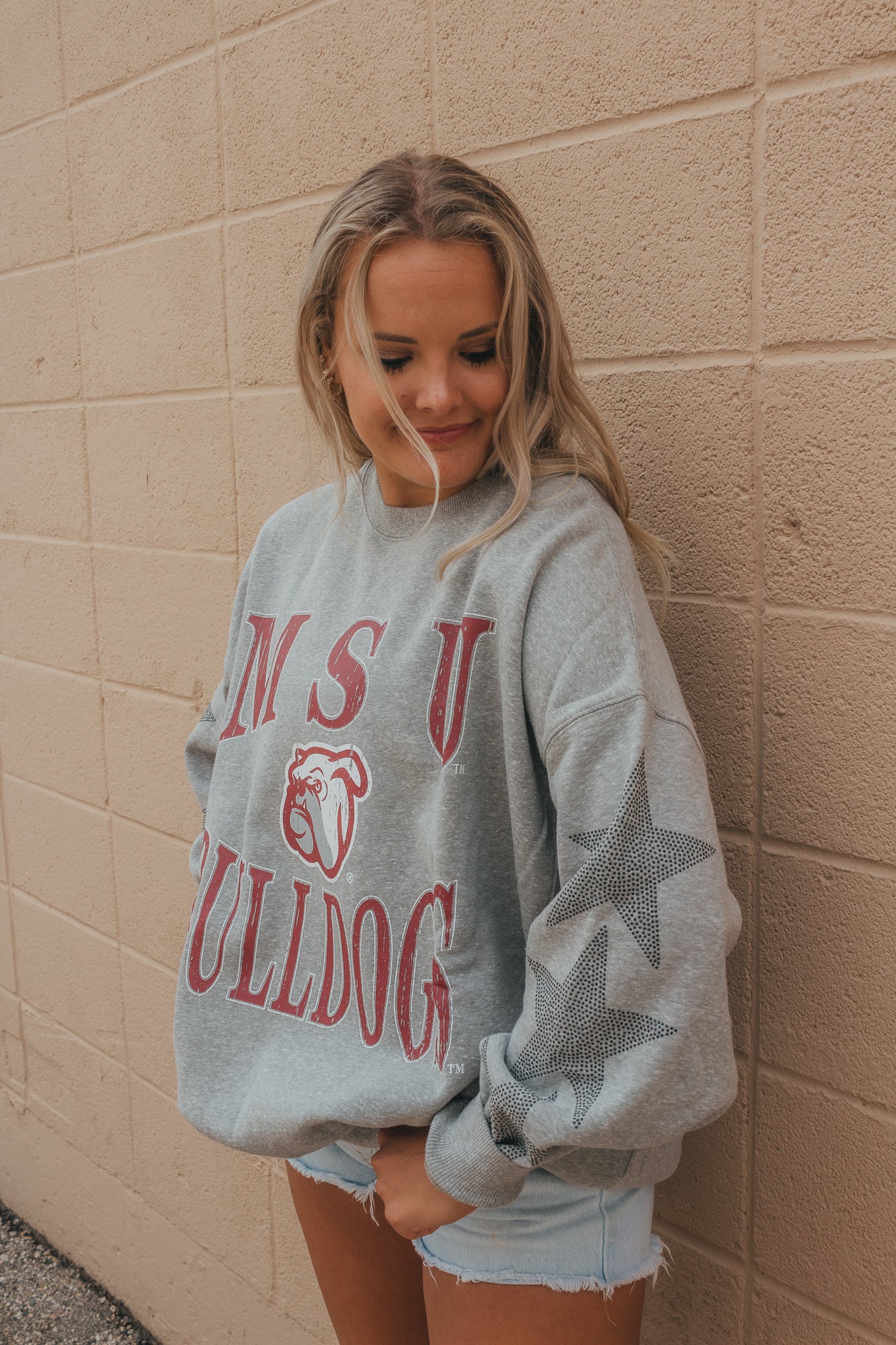 Mississippi State Wynn Star Sleeve Oversized Crew