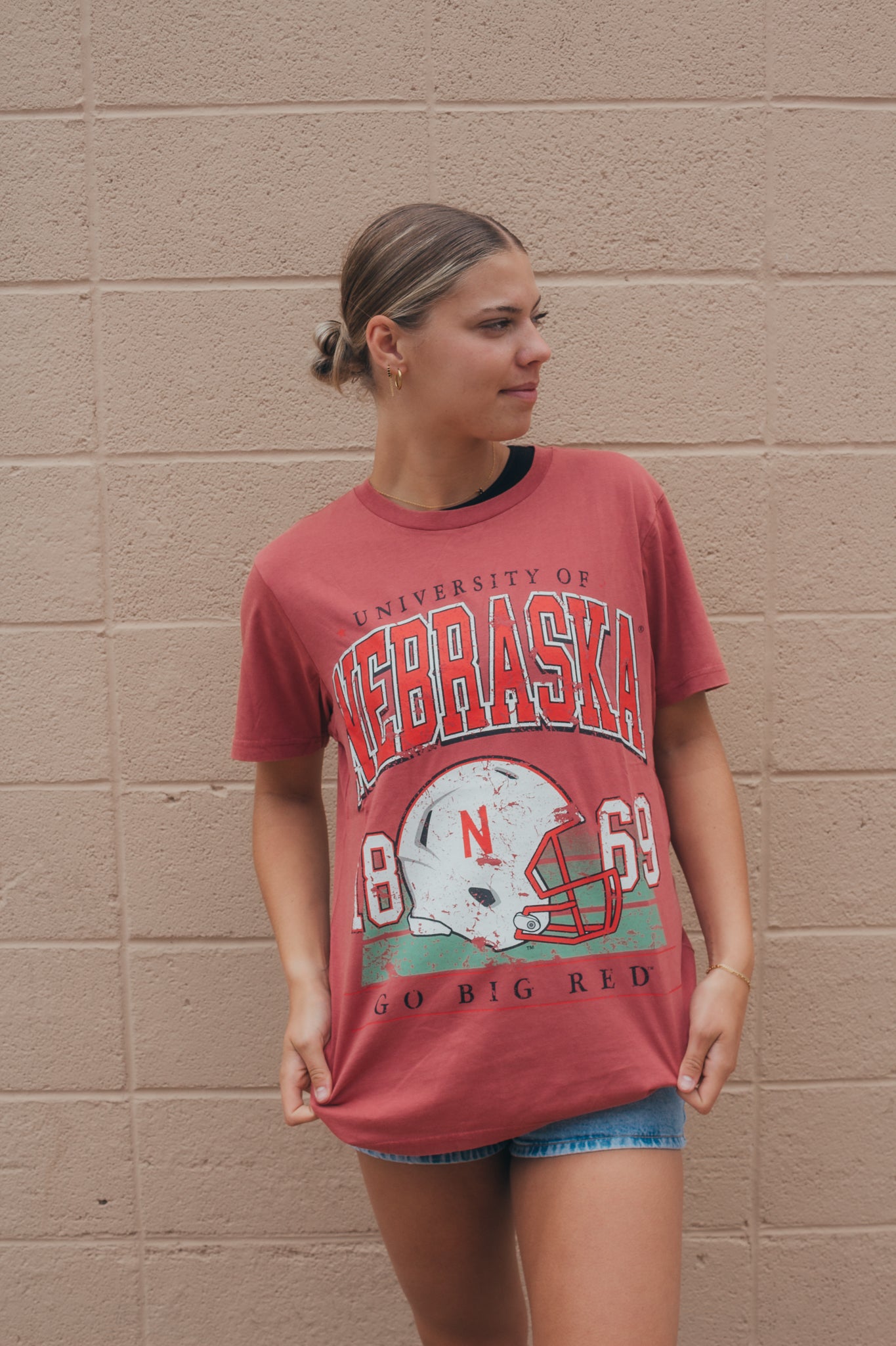 Nebraska Muncie Hippie Helmet T-Shirt