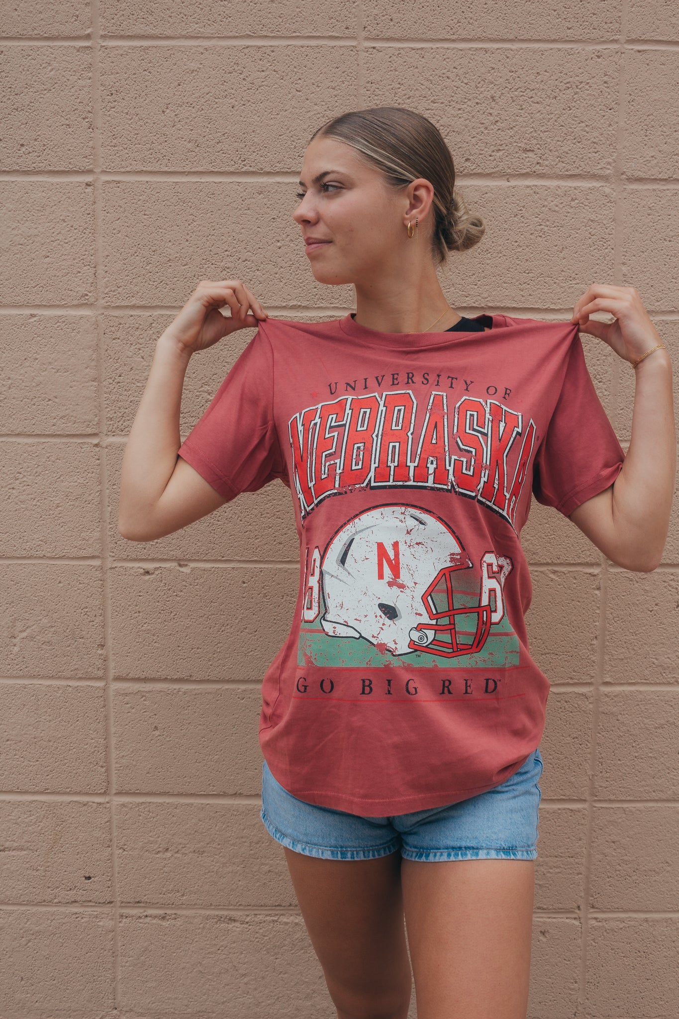 Nebraska Muncie Hippie Helmet T-Shirt