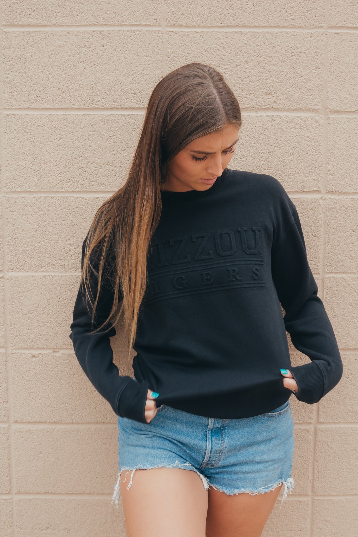 Missouri College Lines Embossed Black Crew