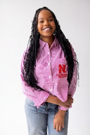 Nebraska Leadership Society Logo Patch Striped Cropped Button Up