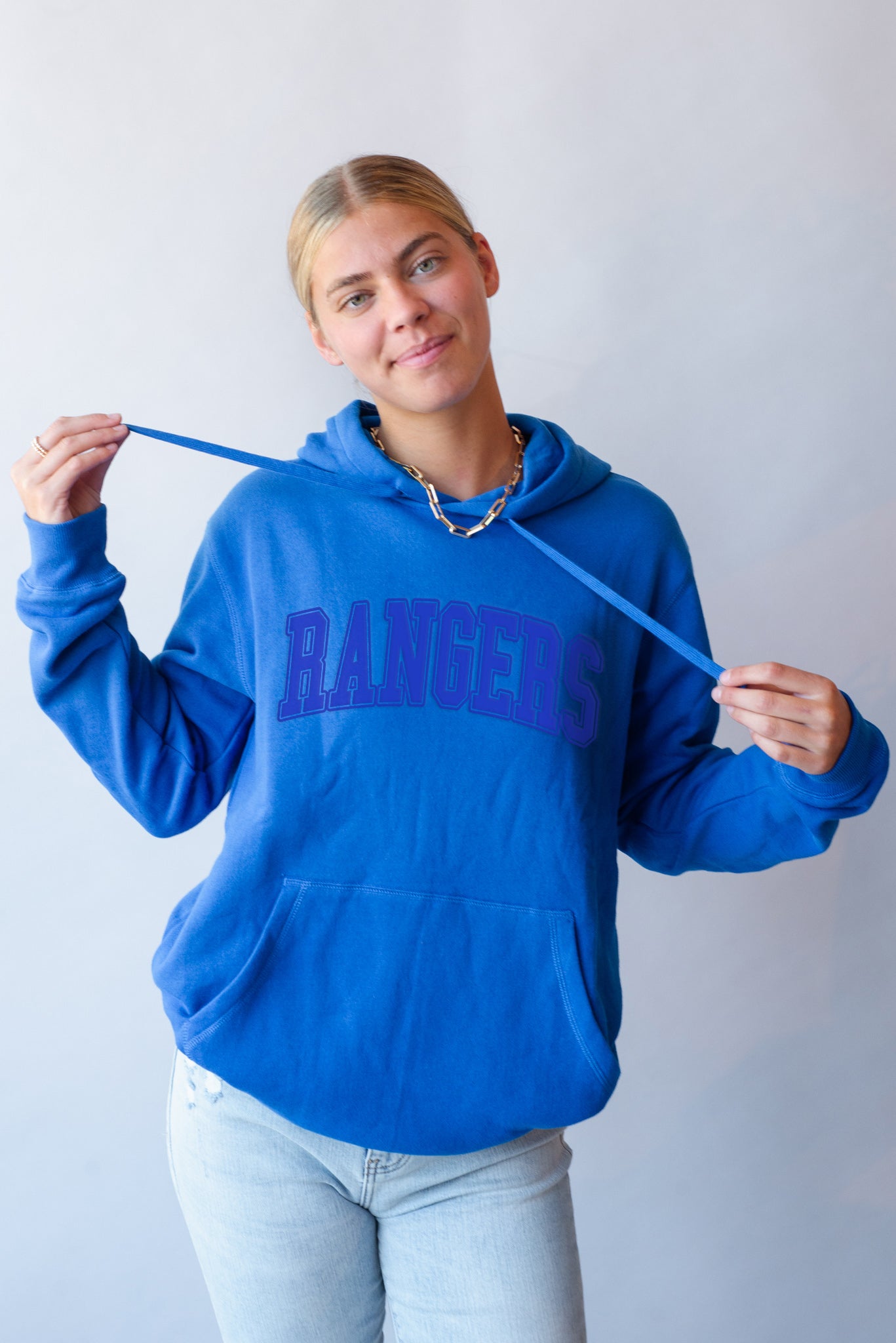 Rangers Varsity Puff Print Unisex Royal Blue Fleece Crewneck