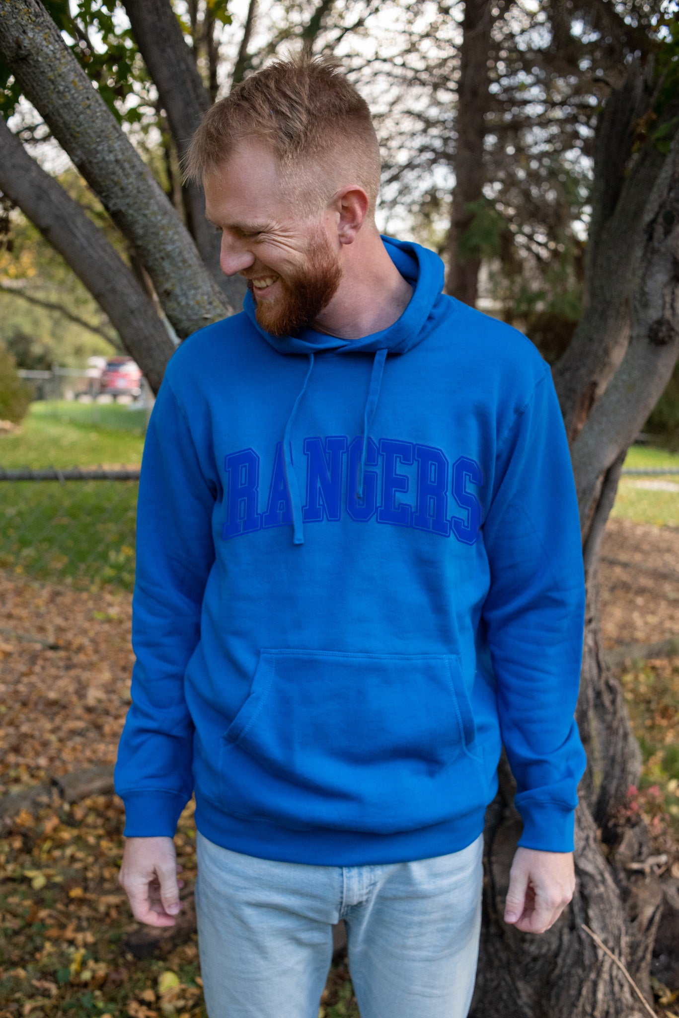 Rangers Varsity Puff Print Unisex Royal Blue Fleece Crewneck