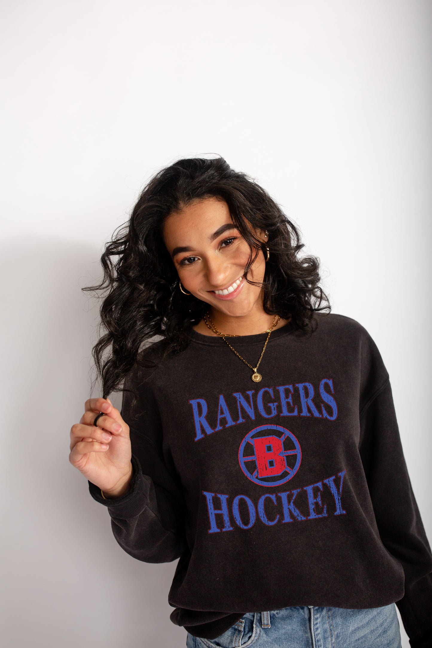 Rangers Wynn Washed Unisex Black Fleece Crewneck