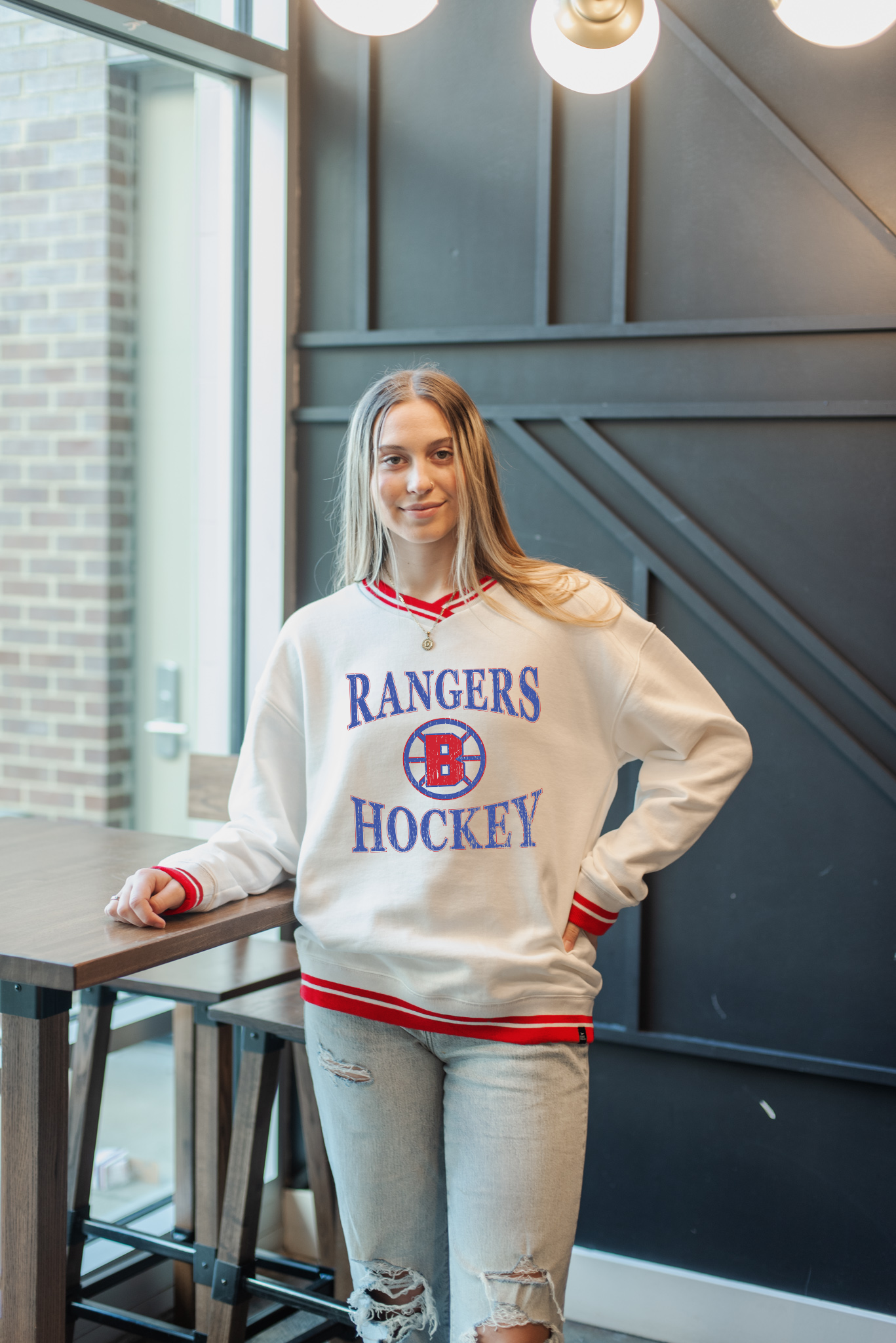 Rangers Wynn Red Varsity V-Neck Pullover