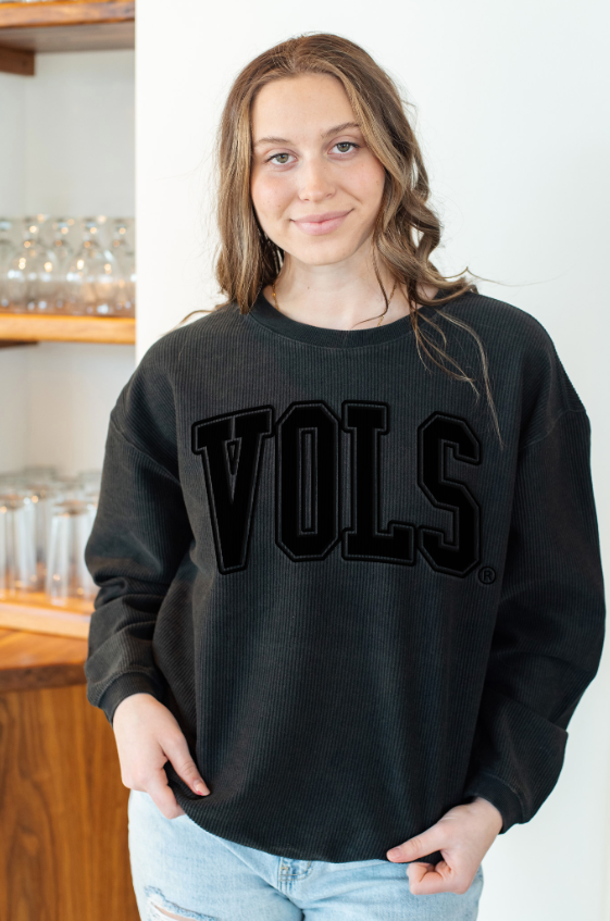 Tennessee Varsity Puff Black Corded Crew