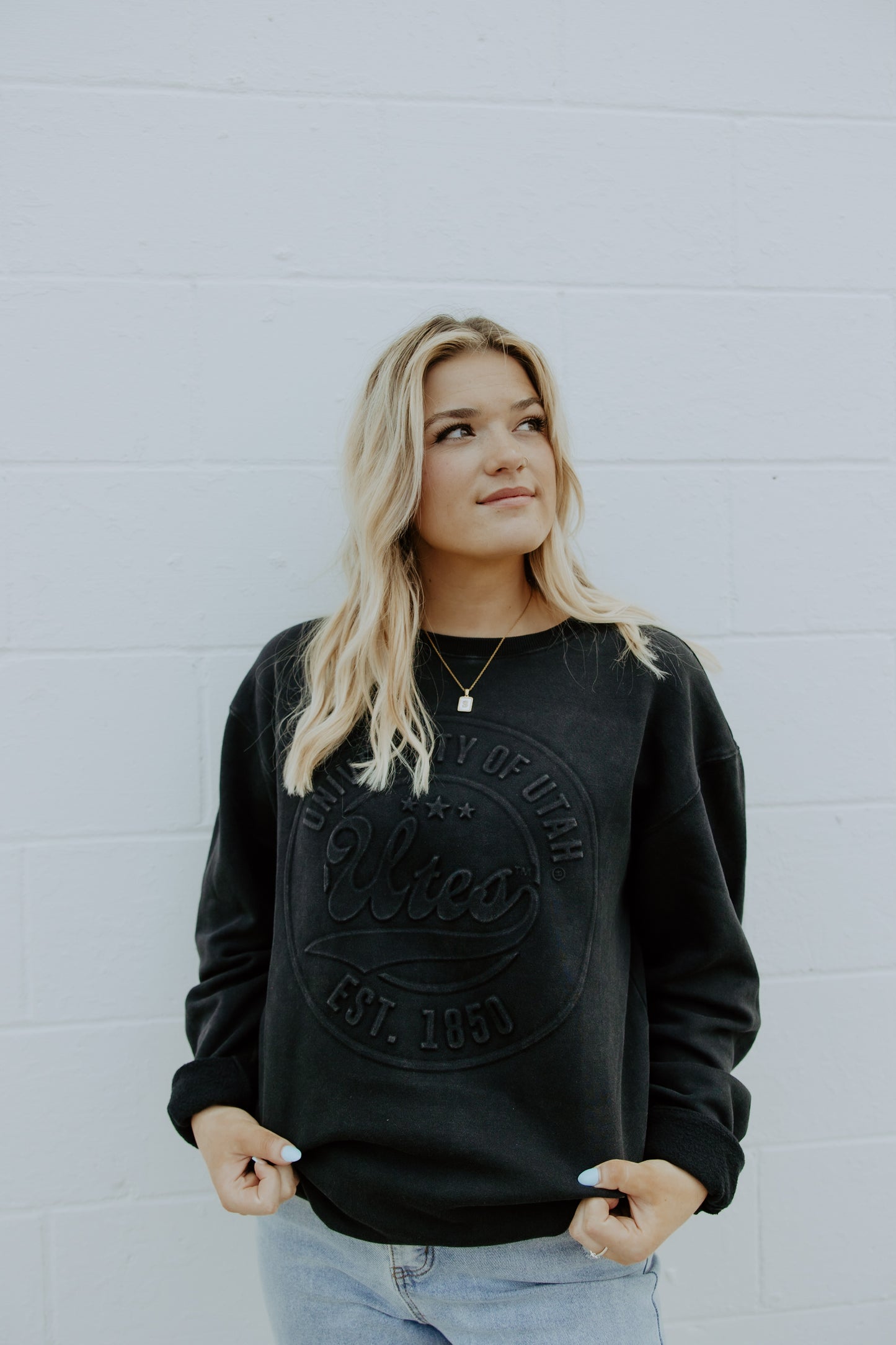 Utah Carson Circle Black Fleece Crew