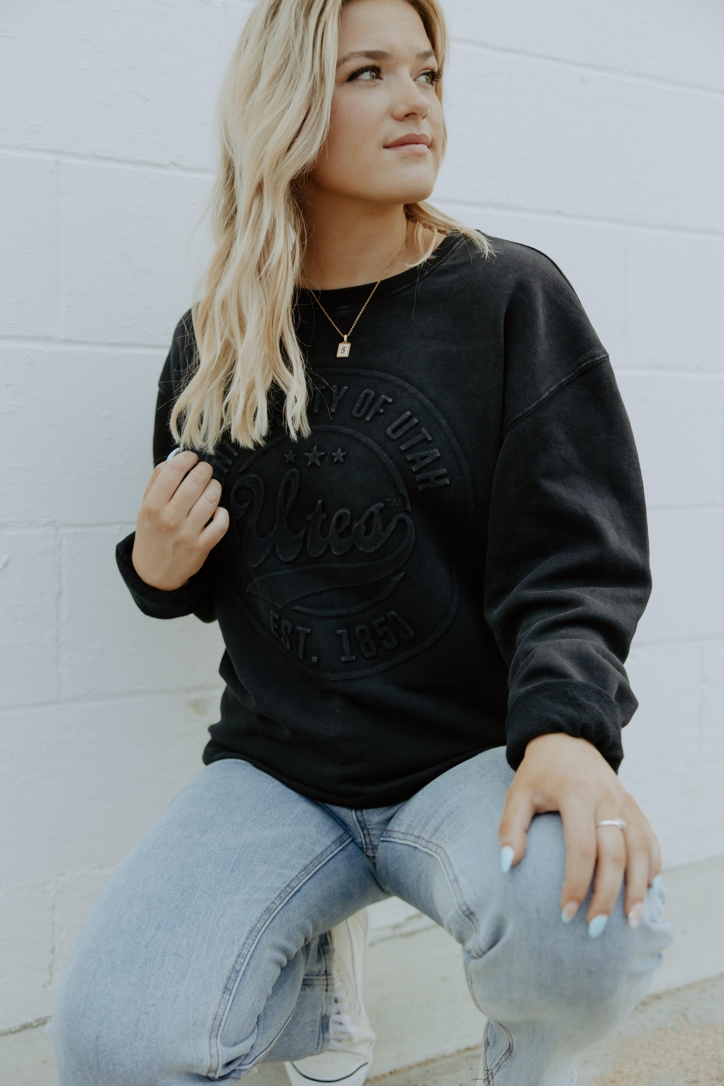 Utah Carson Circle Black Fleece Crew