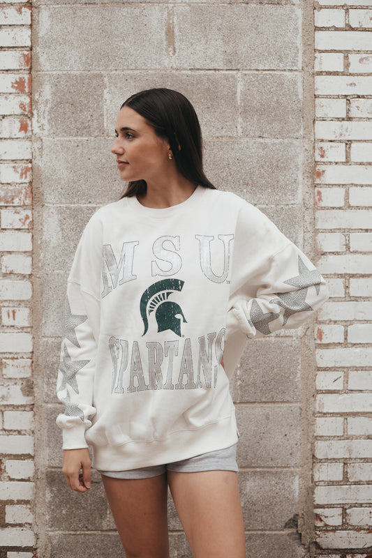 Michigan State Wynn Star Sleeve Oversized Crew