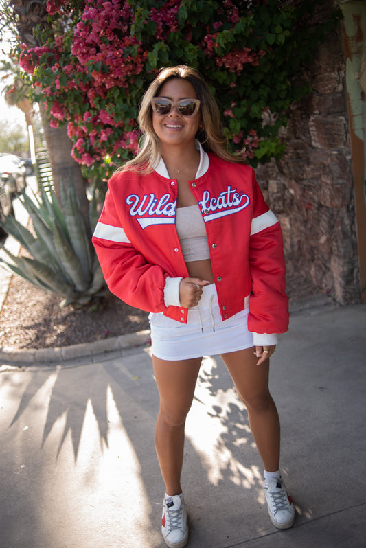 Arizona Miles Swipe Satin Varsity Jacket