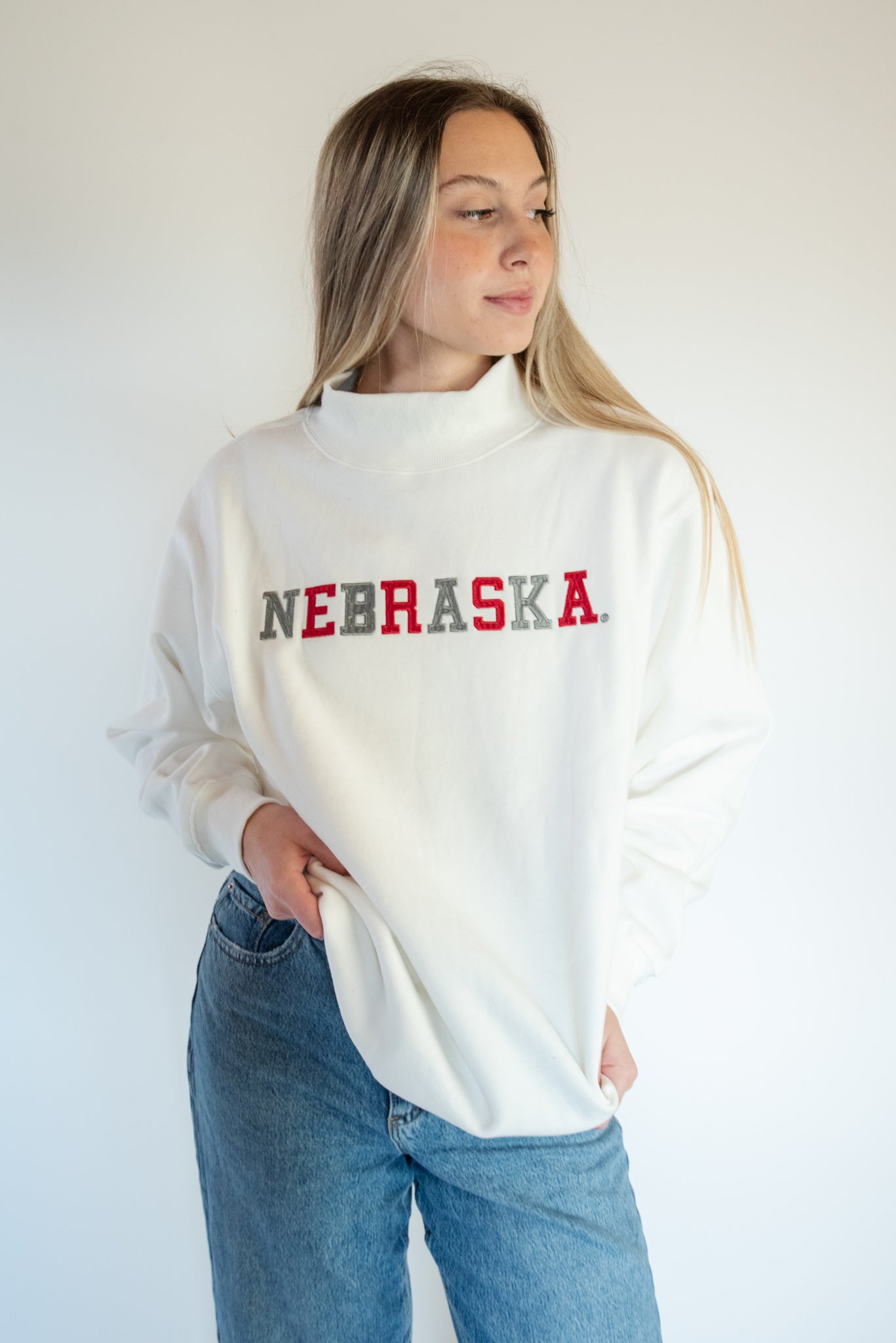 Nebraska Texas Embroidery Oversized Mockneck