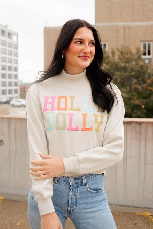 Holly Jolly Texas Embroidered - Crop Mock Neck