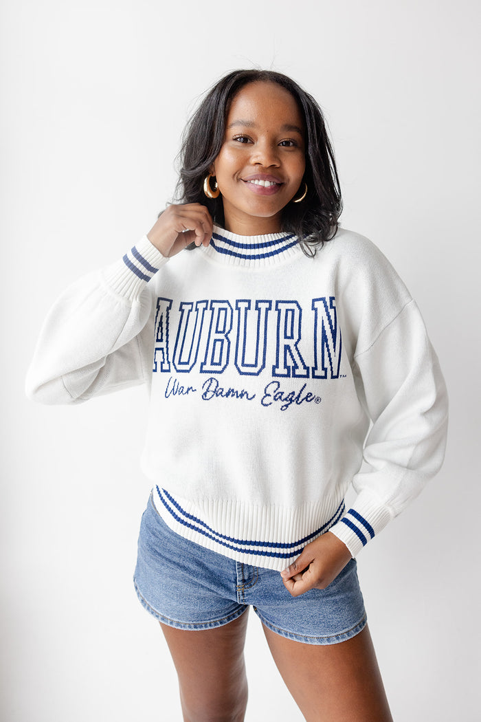 Auburn Queen Oversized Striped Crew Sweater