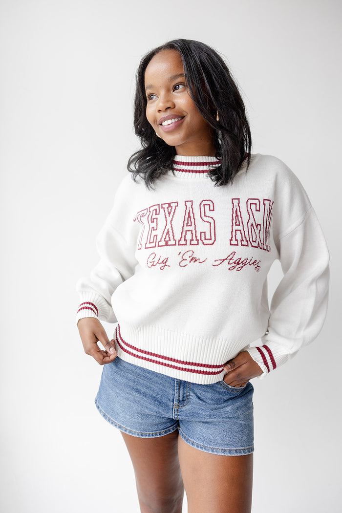 Texas A&M Queen Oversized Striped Crew Sweater