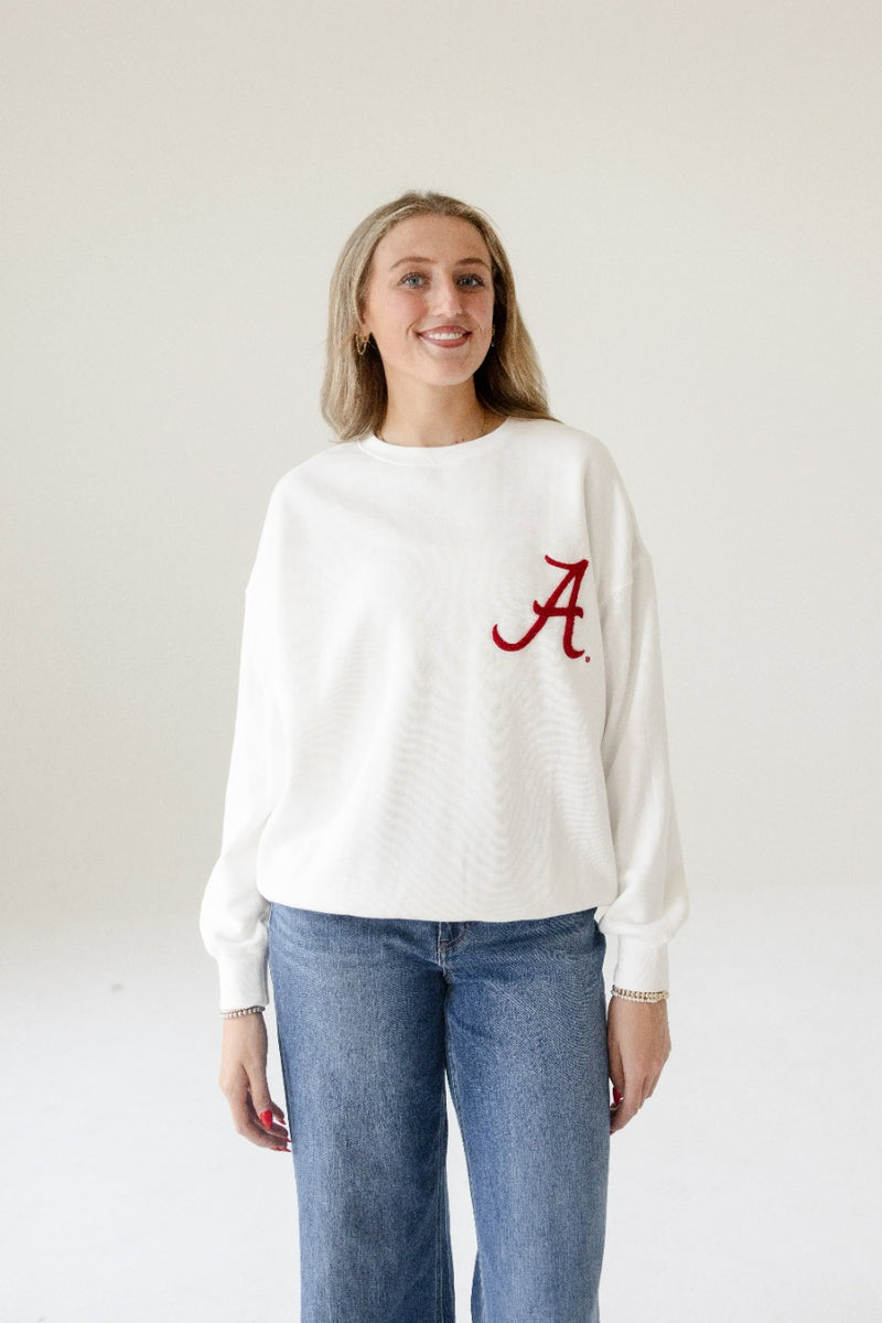 Alabama Suave Suede Lantern Sleeve Crew