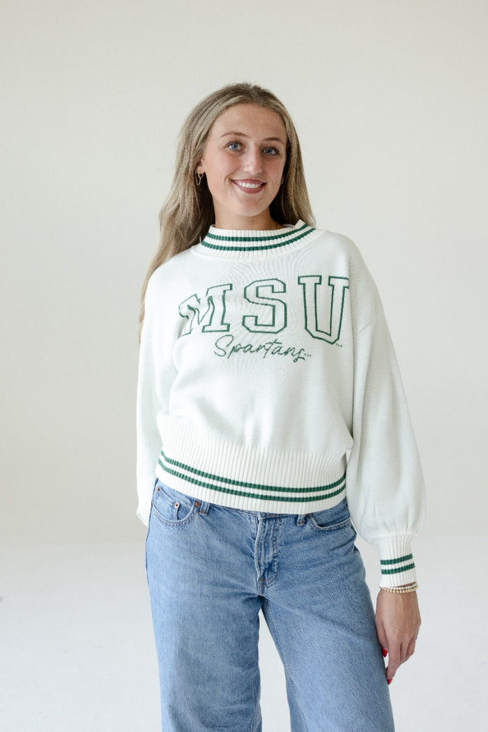 Michigan State Queen Oversized Striped Crew Sweater