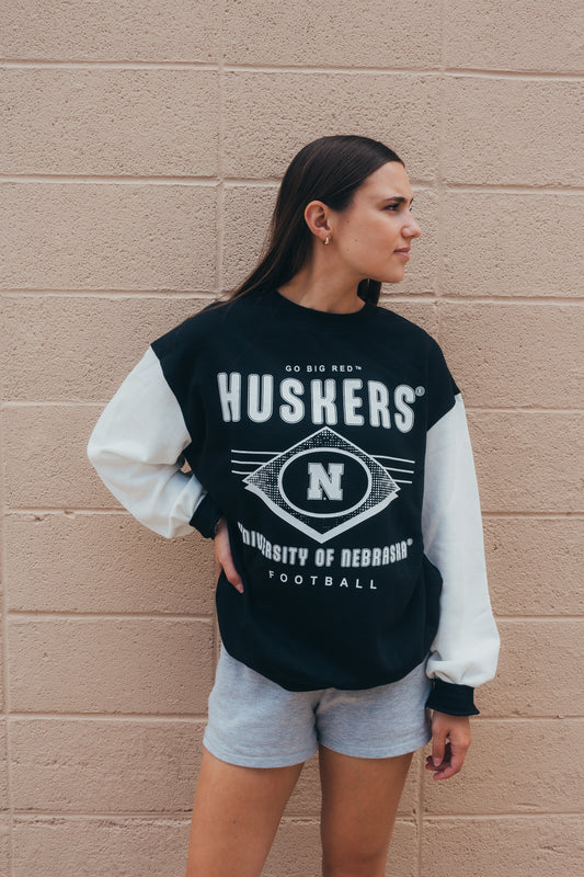 Nebraska Lance Diamond Black Colorblock Crew