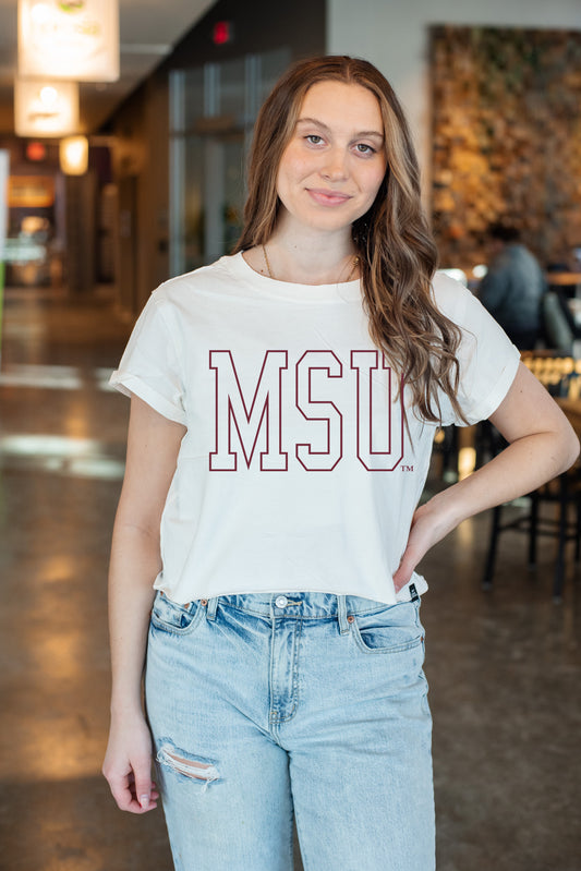 Mississippi State Oversized Outline Cropped Cuffed Tee