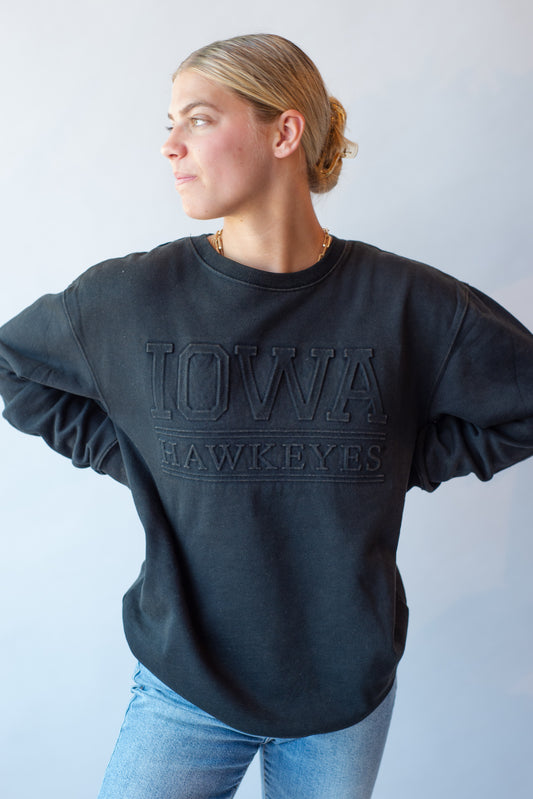 Iowa Embossed College Lines Fleece Crewneck